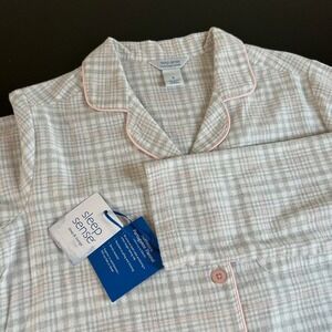 Sleep Sense Flannel Pajama Top Button Up Sleepwear Gray Plaid Womens Small NWT‎